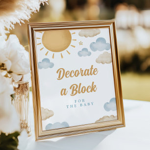 Póster de fiesta de bebé de bloque decorado con so