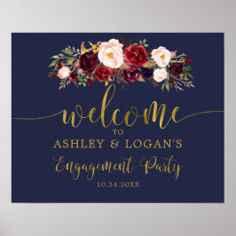 Póster de fiesta de compromiso Boho Marsala Navy G