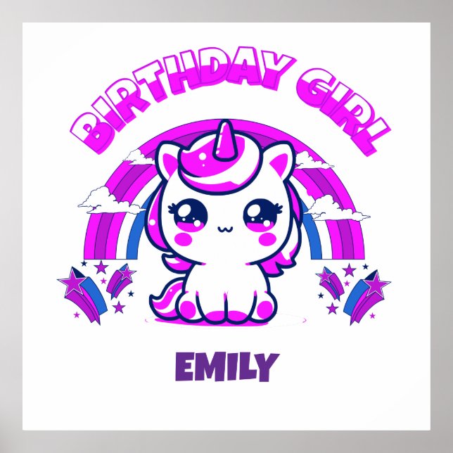 Póster de Fiesta de Cumpleaños de Chicas Unicornio (Frente)