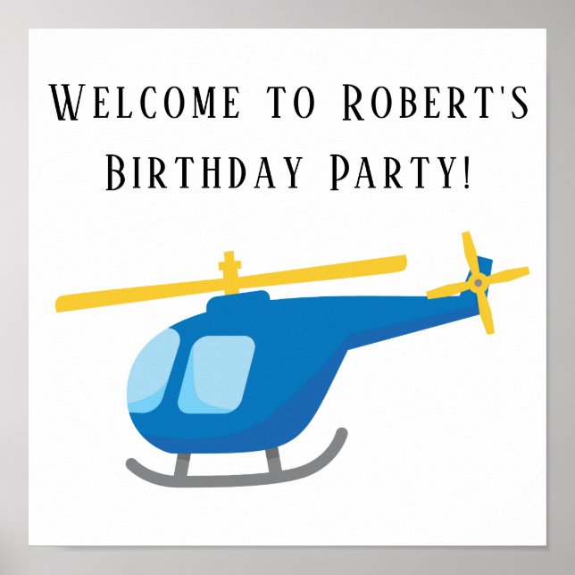 Póster de fiesta de cumpleaños de helicóptero amar (Frente)
