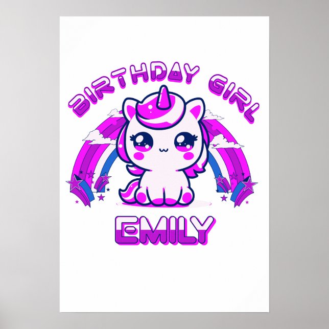 Póster de fiesta de cumpleaños de unicornio - Pers (Frente)