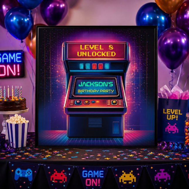 Póster de fiesta de cumpleaños Retro Arcade Level  (Subido por el creador)