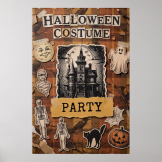 Póster de fiesta de disfraces de Halloween con cas