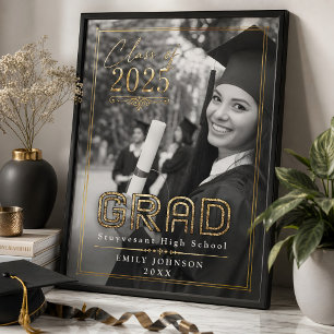 Póster de fiesta de graduación con nombre de foto