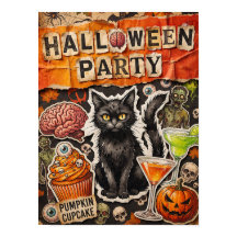 Póster de fiesta de Halloween con gato negro
