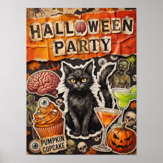 Póster de fiesta de Halloween con gato negro