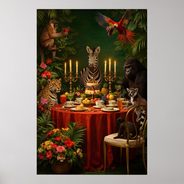 Póster de Fiesta de Té de Animales de la Jungla, M (Frente)