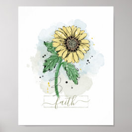 Póster de Flor de Acuarela Amarilla Fe