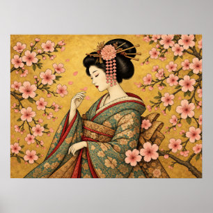 Póster de Flor de Cerezo Oiran Japonesa