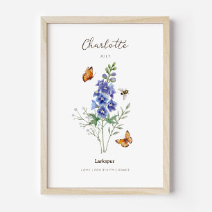 Póster de Flor de Cumpleaños de Delphinium