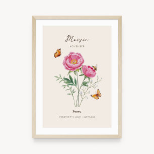 Póster de Flor de Cumpleaños Peonía