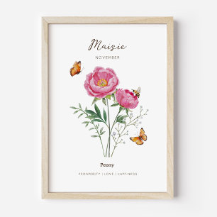 Póster de Flor de Cumpleaños Peonía