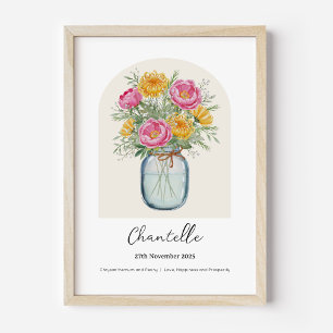 Póster de Flor de Cumpleaños Peonía Crisantemo