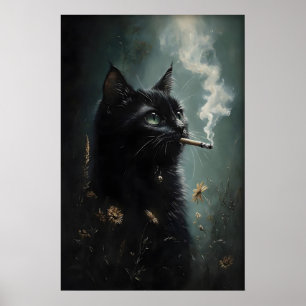 Póster de Flor de Gato Negro Fumando, Dark Academi