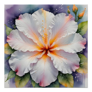 póster de flor de hibisco blanco