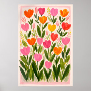 Póster de Flor de Tulipán Colorido, Botánica Vibra