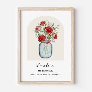 Póster de flor del mes de nacimiento Clavel Galant
