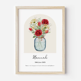 Póster de flor del mes de nacimiento de rosa y mad