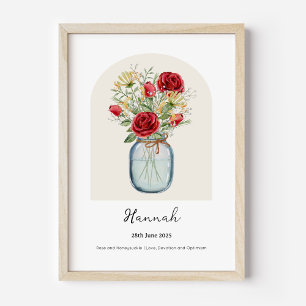 Póster de flor del mes de nacimiento de rosa y mad