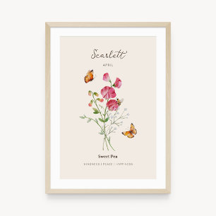 Póster de Flor del Mes de Nacimiento Sweet Pea