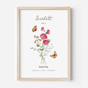 Póster de Flor del Mes de Nacimiento Sweet Pea