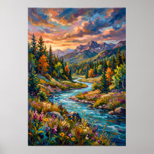 Póster de Flor Silvestre del Río de la Montaña