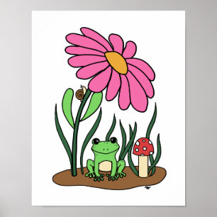 Póster de Flor y Rana Adorable 