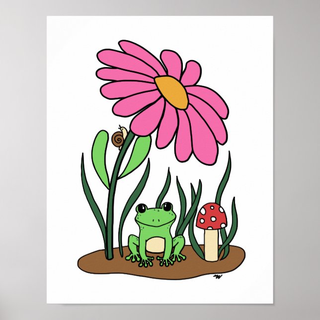 Póster de Flor y Rana Adorable  (Frente)
