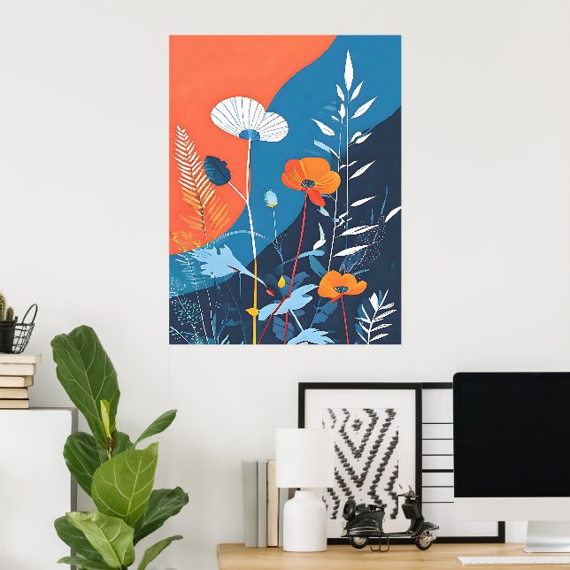 Póster de flores abstractas y vívidas (Oficina en casa)