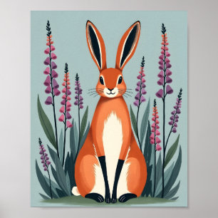 Póster de flores de dedalera de conejo naranja