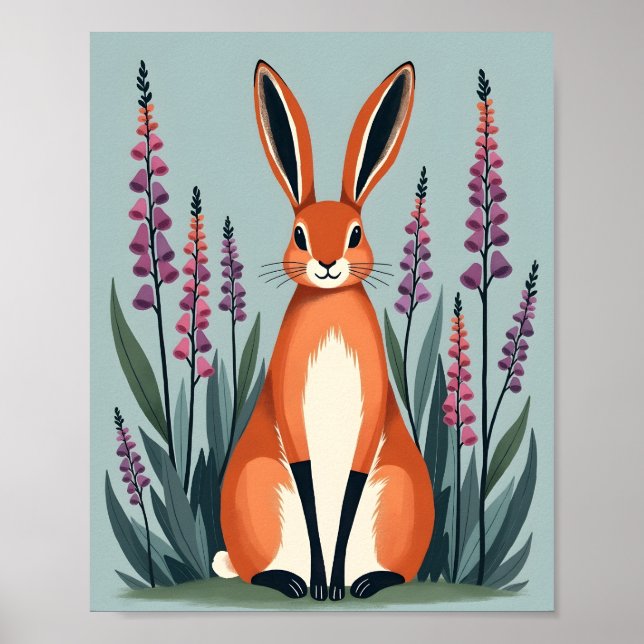 Póster de flores de dedalera de conejo naranja (Frente)