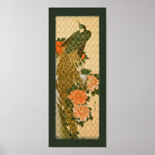 Poster de flores de pavo real de arte japonés