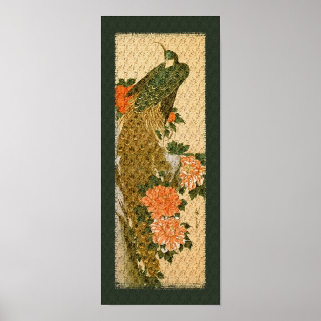 Poster de flores de pavo real de arte japonés (Frente)