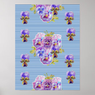 Póster de flores de pensamiento azul Shabby Chic