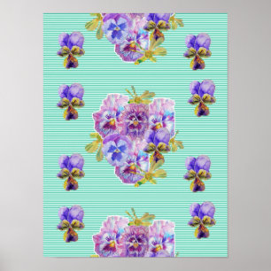Póster de flores de pensamiento turquesa Shabby Ch