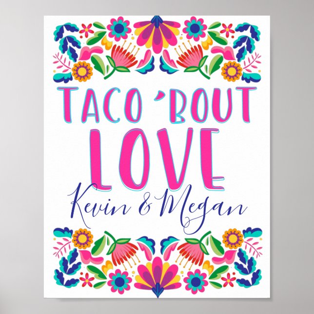 Póster de flores mexicanas Fiesta de Taco Bout Lov (Frente)