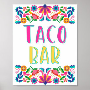Póster de Flores Mexicanas Fiesta en el Taco Bar