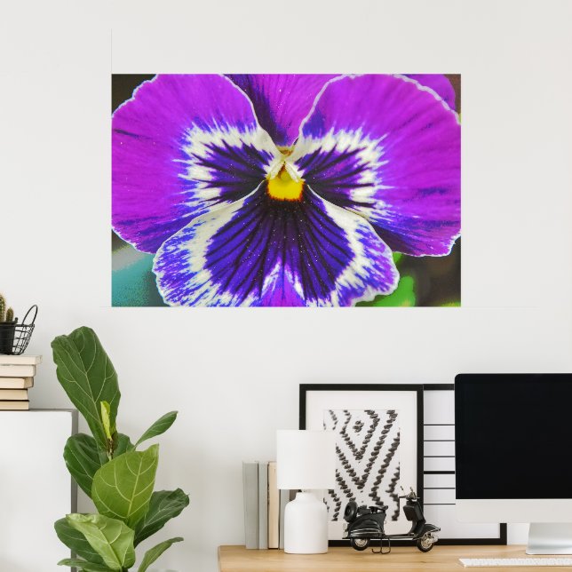 Poster de flores moradas pansy arte (Oficina en casa)