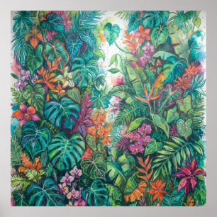 Póster de follaje botánico tropical exuberante