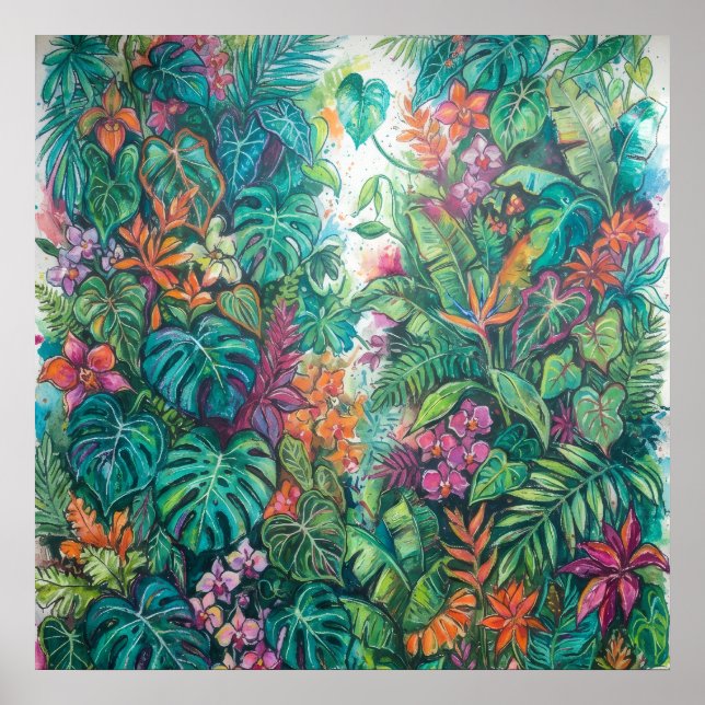 Póster de follaje botánico tropical exuberante (Frente)