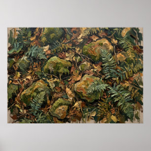 Póster de follaje de bosque verde profundo