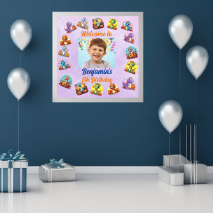 Póster de foto de cumpleaños de Halloween de dinos