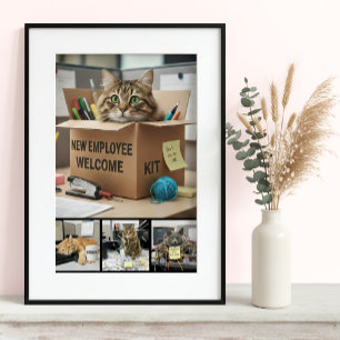 Póster de foto de gatos divertidos de oficina, gat