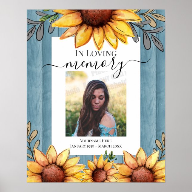 Póster de Foto de Girasol En Memoria Querida (Frente)