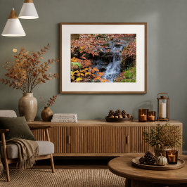 Póster de foto de hojas de otoño y cascada