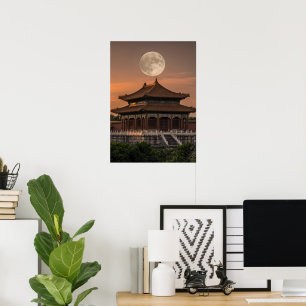 Póster de fotografía de puesta de sol de luna llen
