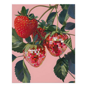 Póster de Fresas con Bola de Disco Impresión de Pa