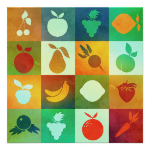 Poster de frutas y verduras de color acuático
