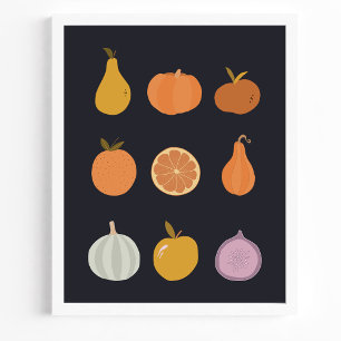 Póster de frutas y verduras de la cosecha de otoño