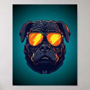 Póster de gafas de sol neon de perro Pug Mecha Cyb